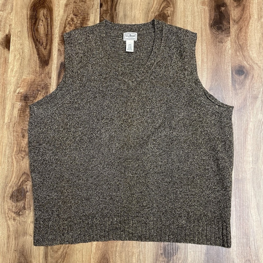 L.L. BEAN 100% Shetland Wool Sweater Vest Men's XL Brown Pullover Outdoor Warm